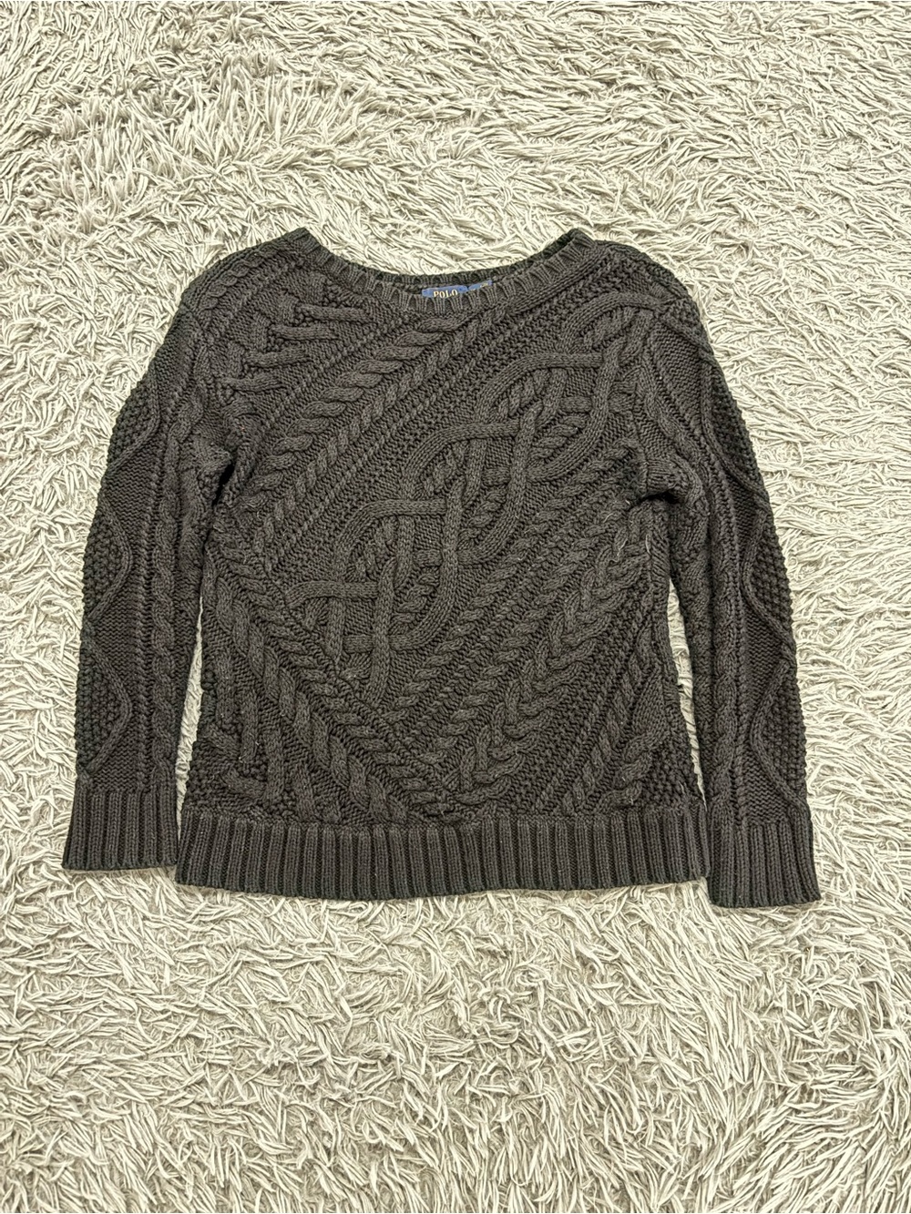 Polo Ralph Lauren Women’s Black Cable Knit Crew Neck Sweater Small Preppy